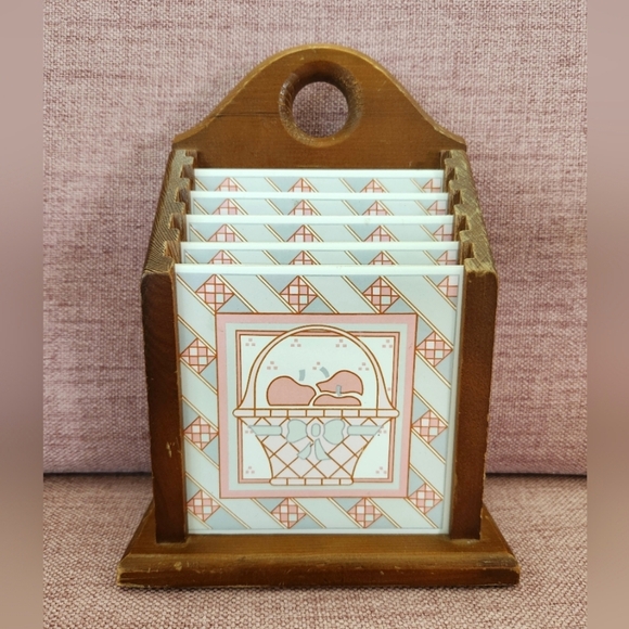 Vintage 1989 House of Lloyd Country Cottage Set of 4 Tile Coaster / Trivet Set - Picture 3 of 10